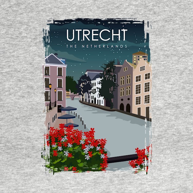 Utrecht The Netherlands Vintage Minimal Retro Travel Poster at Night by jornvanhezik